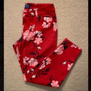 Old Navy Pixie Pants- Red Floral Patterned